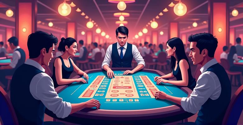Baccarat game interface with cards and chips